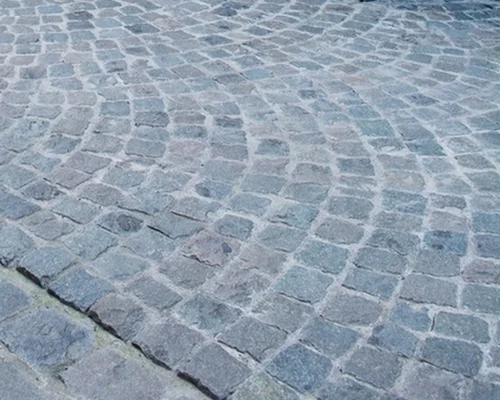 Mosaïque de pavés prophyre.